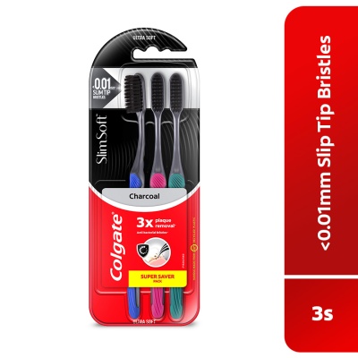 COLGATE - Colgate SlimSoft Charcoal Toothbrush Ultra Soft 3s image