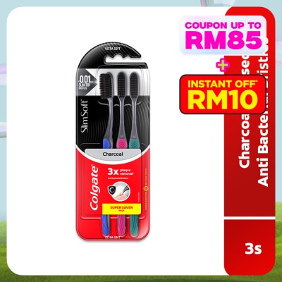COLGATE Colgate SlimSoft Charcoal Toothbrush Ultra Soft 3s