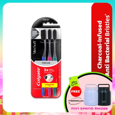 COLGATE - Colgate SlimSoft Charcoal Toothbrush Ultra Soft 3s