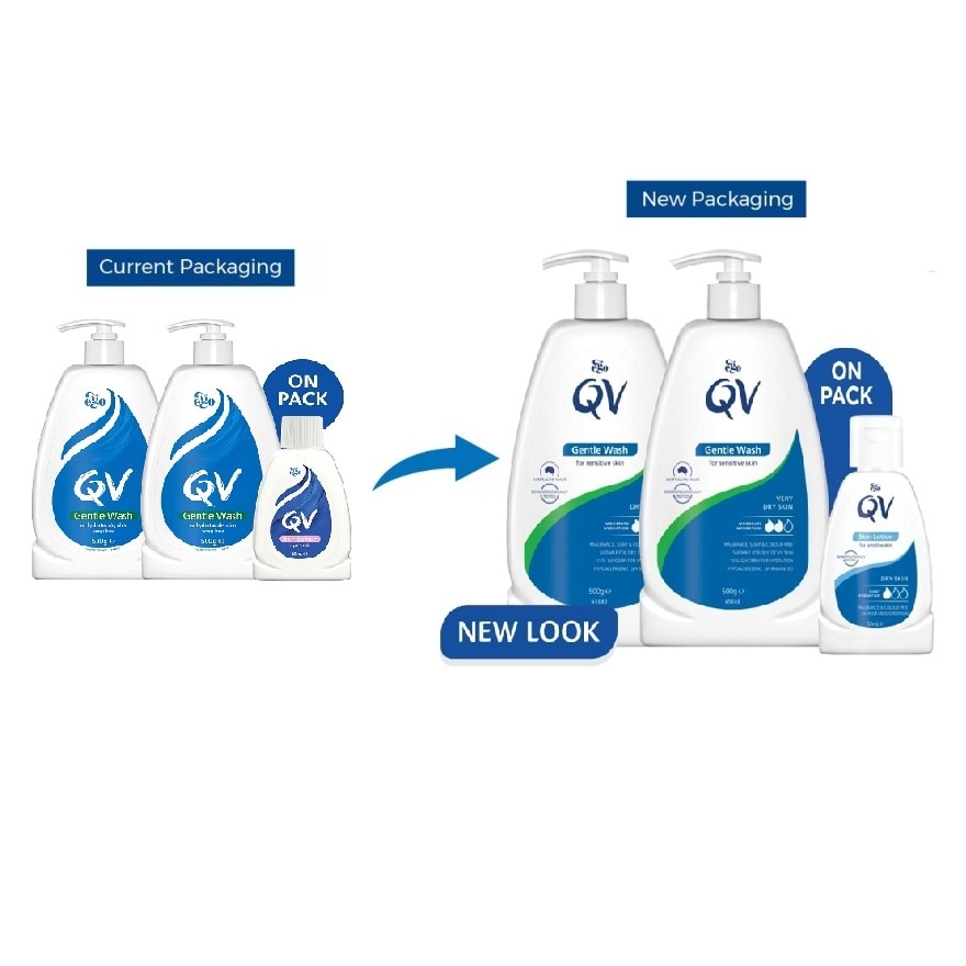 Gentle Wash 500g Twin Pack FREE QV Skin Lotion 50ml