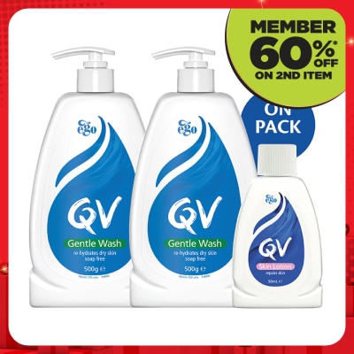 QV Gentle Wash 500g Twin Pack FREE QV Skin Lotion 50ml