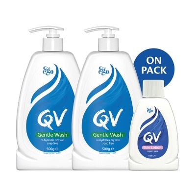 QV Gentle Wash 500g Twin Pack FREE QV Skin Lotion 50ml