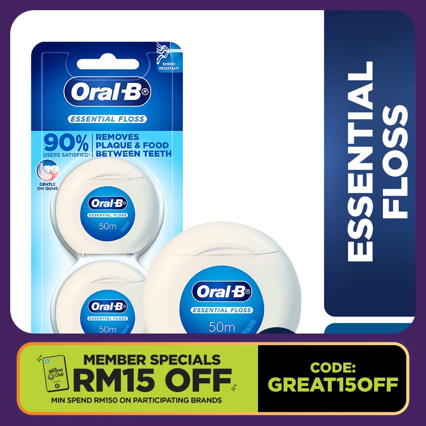 Essential Waxed Dental Floss 2 x 50m