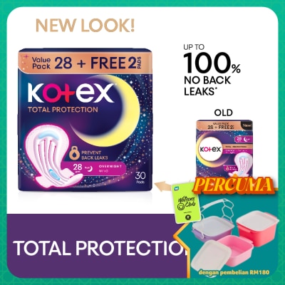 KOTEX - Total Protection Overnight Wing Pad 28cm (28s) - Sanitary Pad that prevents up to 100% No Back Leaks