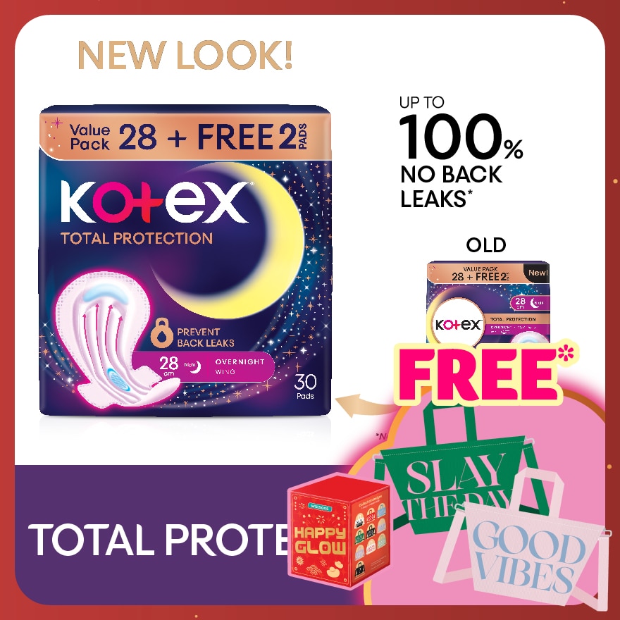 Total Protection Overnight Wing Pad 28cm (28s) - Sanitary Pad that prevents up to 100% No Back Leaks