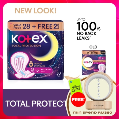 KOTEX - Total Protection Overnight Wing Pad 28cm (28s) - Sanitary Pad that prevents up to 100% No Back Leaks