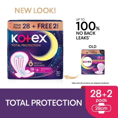 KOTEX Total Protection Overnight Wing Pad 28cm (28s) - Sanitary Pad that prevents up to 100% No Back Leaks