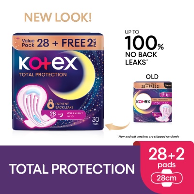 KOTEX - Total Protection Overnight Wing Pad 28cm (28s) - Sanitary Pad that prevents up to 100% No Back Leaks image
