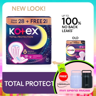 KOTEX - Total Protection Overnight Wing Pad 28cm (28s) - Sanitary Pad that prevents up to 100% No Back Leaks