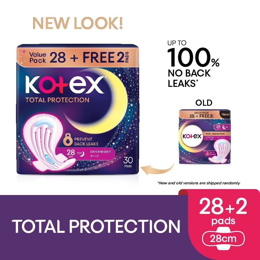 Total Protection Overnight Wing Pad 28cm (28s) - Sanitary Pad that prevents up to 100% No Back Leaks