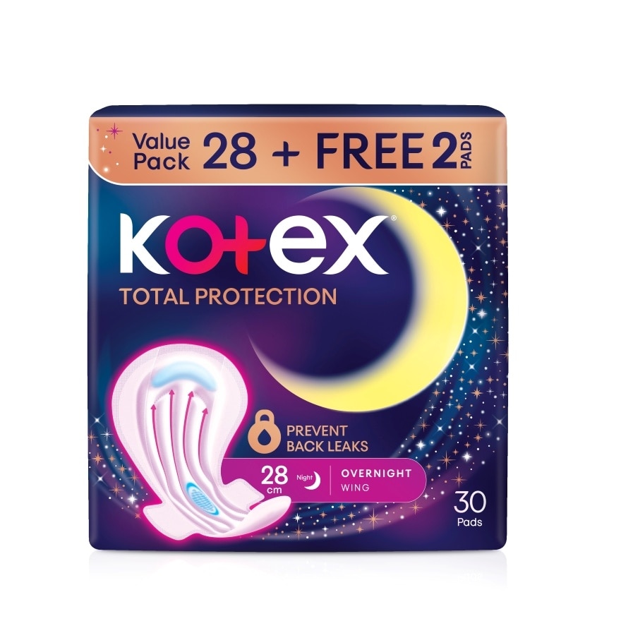 Total Protection Overnight Wing Pad 28cm (28s) - Sanitary Pad that prevents up to 100% No Back Leaks