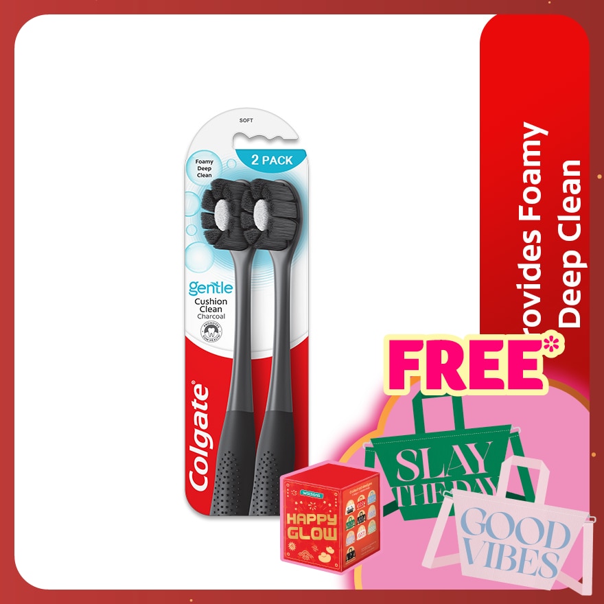 Colgate Cushion Clean Charcoal Super Dense Fluffy Thin Toothbrush 2s