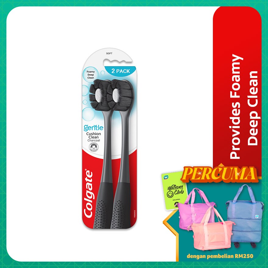 Colgate Cushion Clean Charcoal Super Dense Fluffy Thin Toothbrush 2s