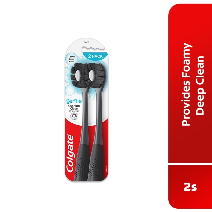Colgate Cushion Clean Charcoal Super Dense Fluffy Thin Toothbrush 2s