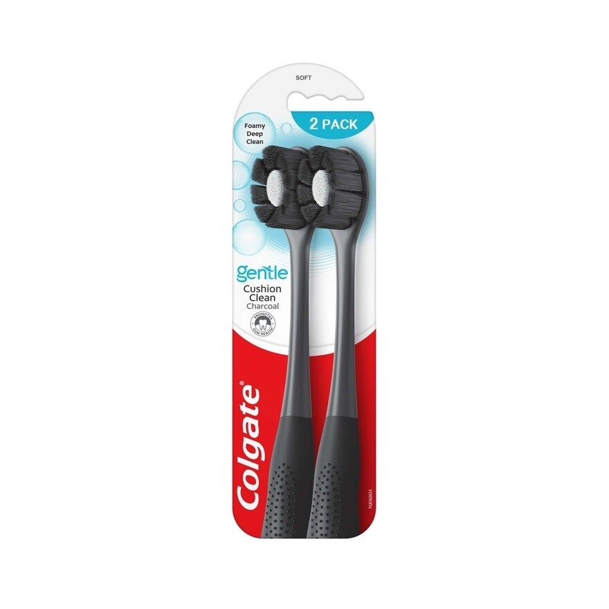 Colgate Cushion Clean Charcoal Super Dense Fluffy Thin Toothbrush 2s