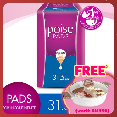 POISE Pads Incontinence Extra Long Non Wing 31.5cm 12s - Moderate Bladder/Urine Leakage Protection