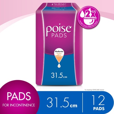 POISE - Pads Incontinence Extra Long Non Wing 31.5cm 12s - Moderate Bladder/Urine Leakage Protection image