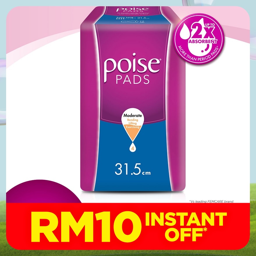 Pads Incontinence Extra Long Non Wing 31.5cm 12s - Moderate Bladder/Urine Leakage Protection