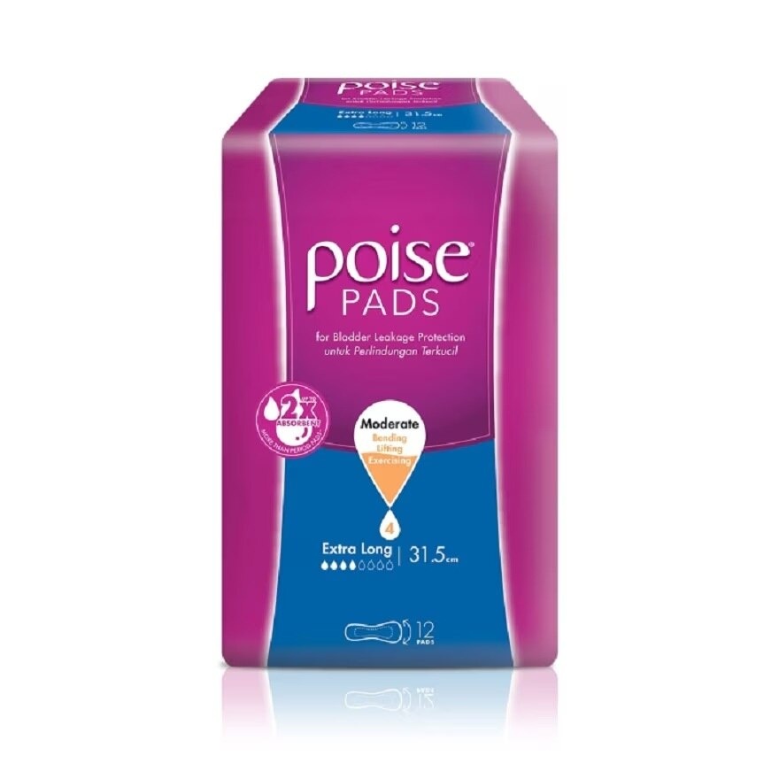 Pads Incontinence Extra Long Non Wing 31.5cm 12s - Moderate Bladder/Urine Leakage Protection image