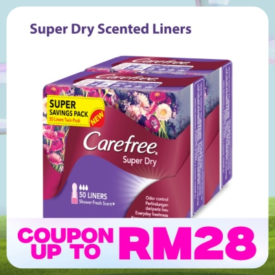 CAREFREE Super Dry Shower Fresh Scent Liners 2x50s