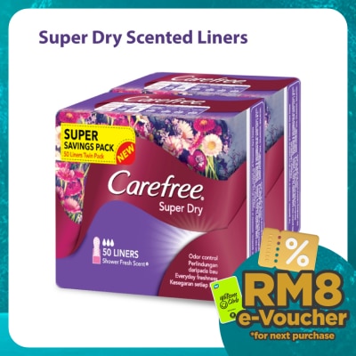 CAREFREE Super Dry Shower Fresh Scent Liners 2x50s