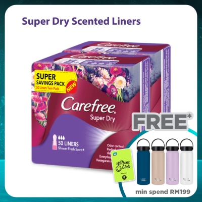 CAREFREE Super Dry Shower Fresh Scent Liners 2x50s