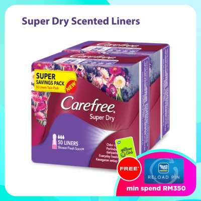 CAREFREE Super Dry Shower Fresh Scent Liners 2x50s image