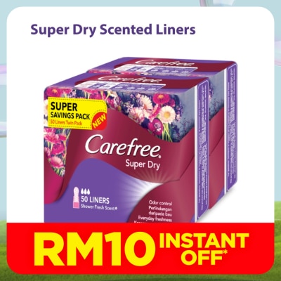 CAREFREE Super Dry Shower Fresh Scent Liners 2x50s