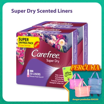 CAREFREE Super Dry Shower Fresh Scent Liners 2x50s