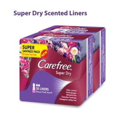 CAREFREE Super Dry Shower Fresh Scent Liners 2x50s