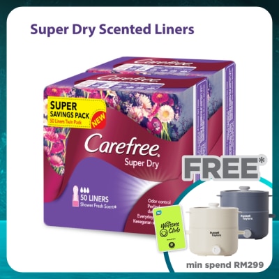 CAREFREE Super Dry Shower Fresh Scent Liners 2x50s