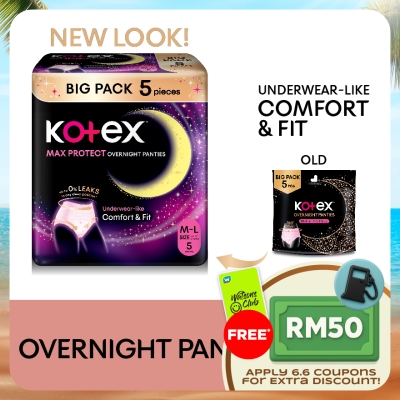 KOTEX - Overnight Panties M-L (5s) - Period Panties with 360⁰ Anti-Leakage Protection Disposable