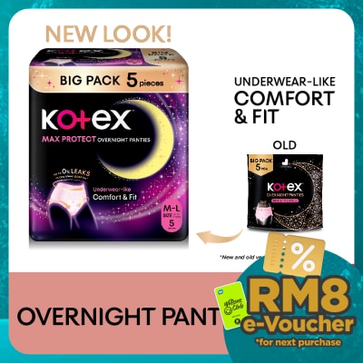 KOTEX Overnight Panties M-L (5s) - Period Panties with 360⁰ Anti-Leakage Protection Disposable