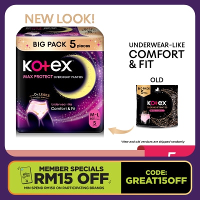 KOTEX Overnight Panties M-L (5s) - Period Panties with 360⁰ Anti-Leakage Protection Disposable
