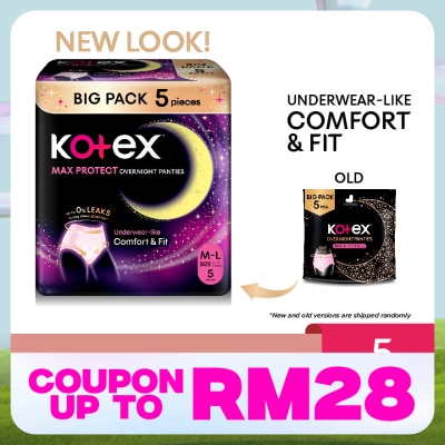 KOTEX Overnight Panties M-L (5s) - Period Panties with 360⁰ Anti-Leakage Protection Disposable