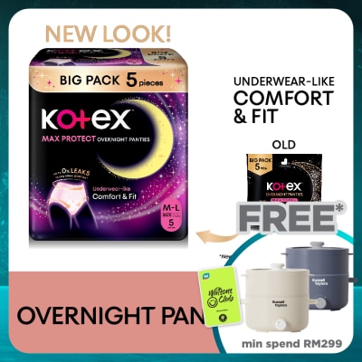 KOTEX Overnight Panties M-L (5s) - Period Panties with 360⁰ Anti-Leakage Protection Disposable