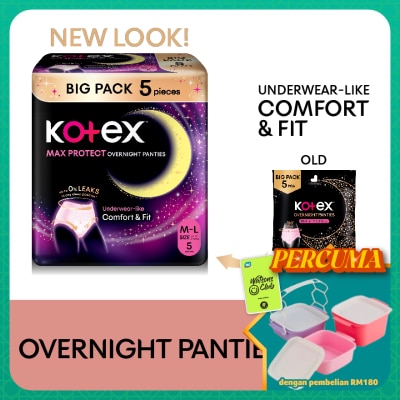 KOTEX - Overnight Panties M-L (5s) - Period Panties with 360⁰ Anti-Leakage Protection Disposable