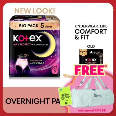 KOTEX Overnight Panties M-L (5s) - Period Panties with 360⁰ Anti-Leakage Protection Disposable
