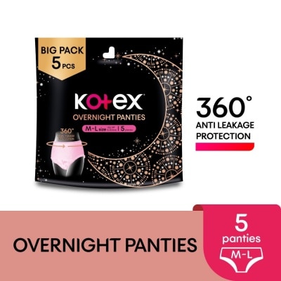 KOTEX Overnight Panties M-L (5s) - Period Panties with 360⁰ Anti-Leakage Protection Disposable