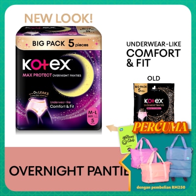 KOTEX Overnight Panties M-L (5s) - Period Panties with 360⁰ Anti-Leakage Protection Disposable