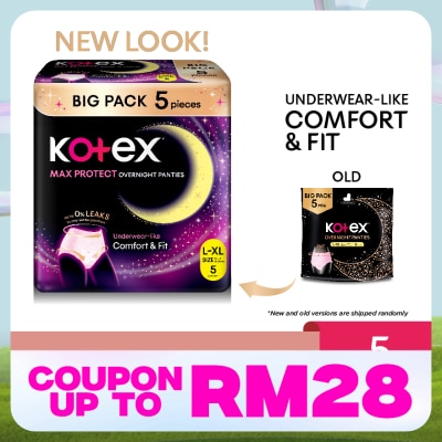 KOTEX Overnight Panties L-XL (5s) - Period Panties with 360⁰ Anti-Leakage Protection Disposable