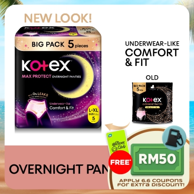KOTEX - Overnight Panties L-XL (5s) - Period Panties with 360⁰ Anti-Leakage Protection Disposable