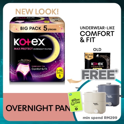 KOTEX Overnight Panties L-XL (5s) - Period Panties with 360⁰ Anti-Leakage Protection Disposable