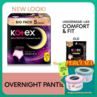 KOTEX Overnight Panties L-XL (5s) - Period Panties with 360⁰ Anti-Leakage Protection Disposable
