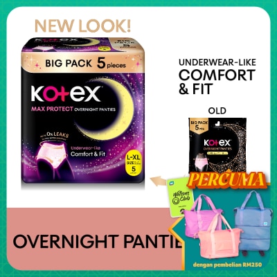 KOTEX Overnight Panties L-XL (5s) - Period Panties with 360⁰ Anti-Leakage Protection Disposable