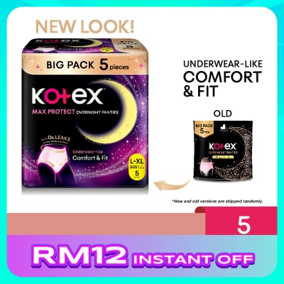 KOTEX Overnight Panties L-XL (5s) - Period Panties with 360⁰ Anti-Leakage Protection Disposable