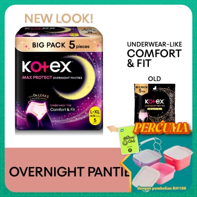 KOTEX - Overnight Panties L-XL (5s) - Period Panties with 360⁰ Anti-Leakage Protection Disposable