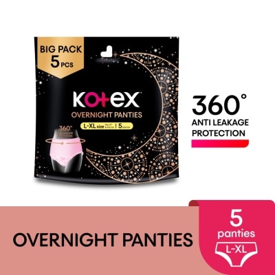 KOTEX Overnight Panties L-XL (5s) - Period Panties with 360⁰ Anti-Leakage Protection Disposable