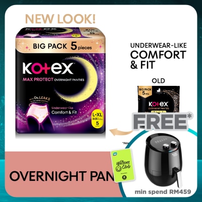 KOTEX Overnight Panties L-XL (5s) - Period Panties with 360⁰ Anti-Leakage Protection Disposable
