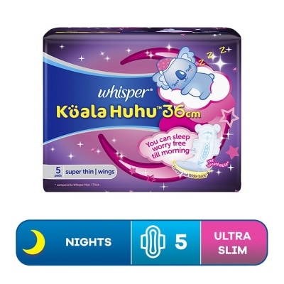 WHISPER Koala Overnight Wing Sanitary Pads 36cm 5's